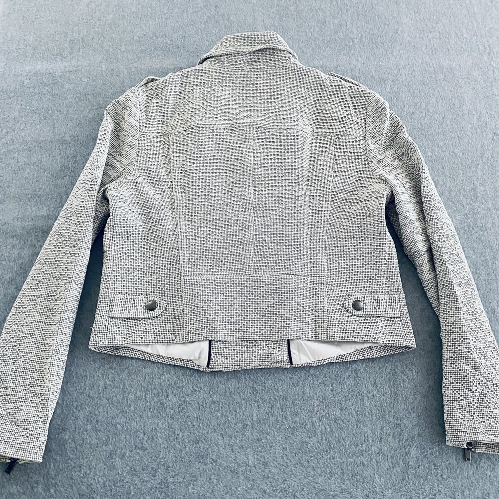 Banana Republic Jacquard Moto Jacket Womens 8P White Textured Stretch Petites - Picture 13 of 16